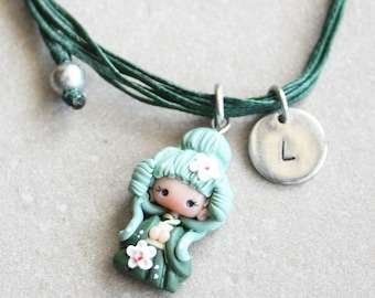geisha bracelet, doll bracelet, personalized bracelet, letter bracelet, adjustable bracelet initial, clay doll, zingara creativa, cord