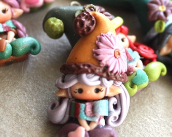 Bronze Lucky Gnome Necklace – Handmade Fimo Charm Jewelry, Artisan Good Luck Pendant, Unique Gift for Her, fimo gnome, clay doll, kawaii