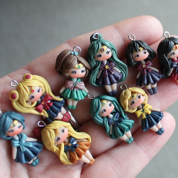 Charms inspirados en Sailor Moon: Charm de anime kawaii, joyería de Sailor Scouts, colgante de arcilla polimérica hecho a mano