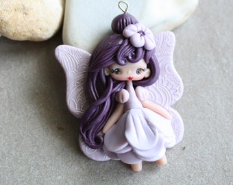 fairy pendant , polymerclay doll pendant, handmade jewelry for girls, gift for her, doll pendant, artistic necklace, artistic doll, figurine