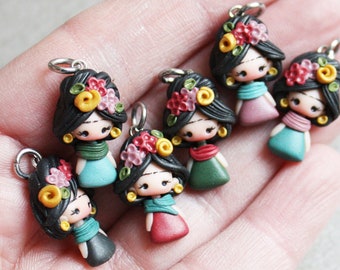 mexican doll charm, painter charm, clay doll charm, art lovers charms, polymerclay dolls, figurine doll,zinga creative, charms for jewels