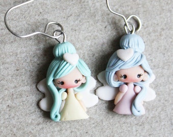 dangle earrings, polymerclay dangle, cute earrings, nice earrings, polymerclay earrings, doll earrings, fairies earrings