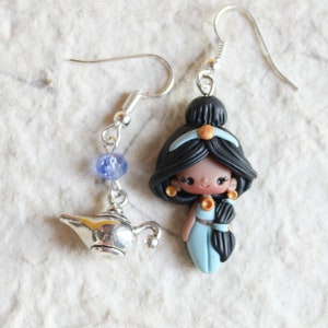 dangle earrings, polymerclay dangle, jasmine earrings, aladdin earrings, disney dangle,fairy tale jewels, magic jewerly, polymerclay disney