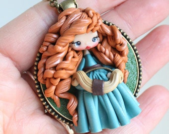 polymer clay necklace, polymer clay doll pendant, handmade jewelry for girls, fairy tail clay doll necklace, princess necklace