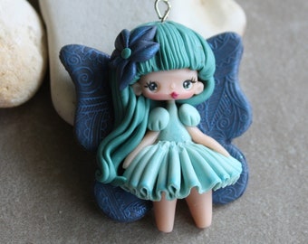 fairy pendant , polymerclay doll pendant, handmade jewelry for girls, gift for her, doll pendant, artistic necklace, artistic doll, figurine