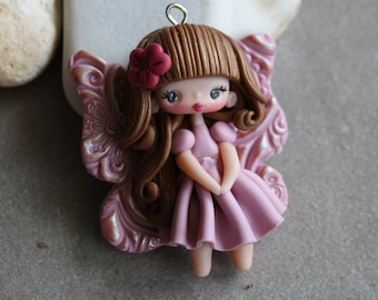 fairy pendant , polymerclay doll pendant, handmade jewelry for girls, gift for her, doll pendant, artistic necklace, artistic doll, figurine