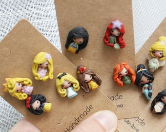 studs earrings, polymerclay studs, doll studs, cute earrings, nice earrings, nice studs,gift for her, gift for daughter,  fairy tales gift