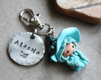 personalized keychain - doll keychain - personalized gift, gift for her, gift for mom,doll keychain, witch charm, personalized charm