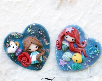 disney heart clay for  necklace or keychain, polymerclay pendant, princess, disney jewels,disney lovers, kawaii doll