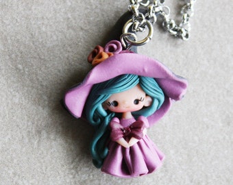 little witch necklace- little doll handmade, polymerclay doll