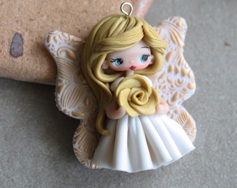 fairy pendant , polymerclay doll pendant, handmade jewelry for girls, gift for her, doll pendant, artistic necklace, artistic doll, figurine