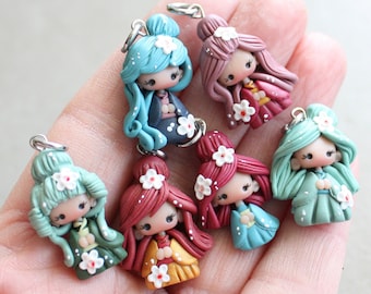 geisha polymer clay charm, japan charm, clay doll charm, geisha pendant, japan lovers charm, polymerclay dolls, figurine doll,zinga creative