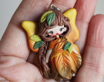 polymer clay necklace, polymer clay doll pendant, handmade jewelry for girls, gift for her, fairy pendant, doll necklace, cartoons necklace