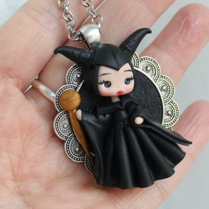 polymer clay necklace, polymer clay doll pendant, handmade jewelry for girls, gift for her, fairy pendant, doll necklace, villain necklace image 1