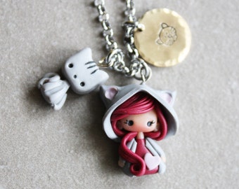 cat lovers necklace, cat lovers jewels, gift for cat lovers, gift for girl, cat necklace, doll necklace, pet doll necklace