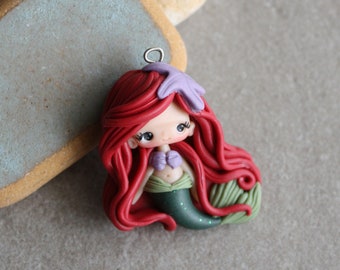 polymer clay  princess necklace, polymer clay doll pendant, handmade jewelry for girls, gift for her, fairy pendant, doll necklace,mermaid