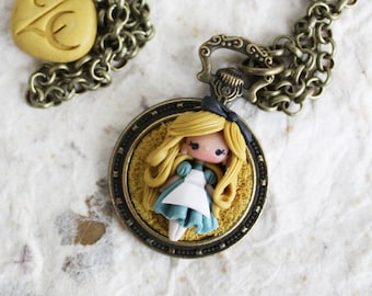 princess necklace - polymerclay necklace, clay pendant, doll necklace, gift for her, alice necklace, alice pendant, claydolls