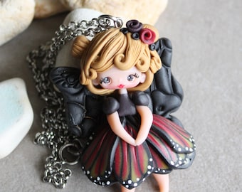 fairy pendant, polymer clay doll pendant, handmade jewelry for girls, gift for her, doll necklace, cartoons necklace