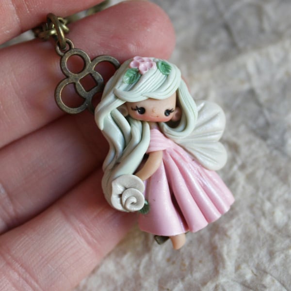 fairy pendant, polymer clay doll pendant, handmade jewelry for girls, gift for her, doll necklace, polymerclay necklace necklace