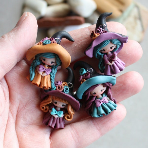 little witch charm, polymer clay charm, witch doll, handmade jewelry for girls, gift for her, fairy tale charm, doll charm, charms handmade