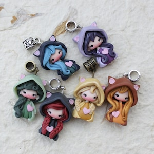 Handmade Polymer Clay Doll Charm: Fairy Tale Cat Girl Pendant