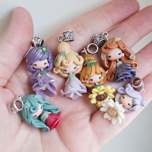 polymer clay charm, polymer clay charm pendant, handmade jewelry for girls, spring charms, fairy tale charm, doll charm,clay charm