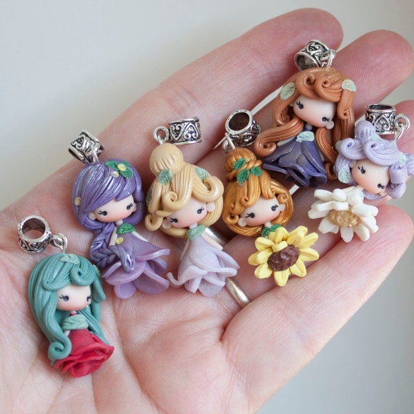 polymerclay charms, fairies,nymphes, gift for daughter, fairies lovers, nature, leaf, magic pendant, kawaii claydolls