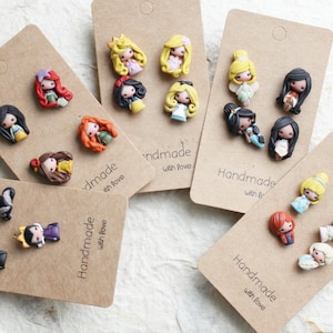 studs earrings, polymerclay studs, doll studs, cute earrings, nice earrings, nice studs,gift for her, gift for daughter, fairy tales gift image 2