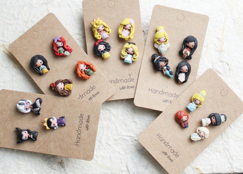 studs earrings, polymerclay studs, doll studs, cute earrings, nice earrings, nice studs,gift for her, gift for daughter, fairy tales gift image 2