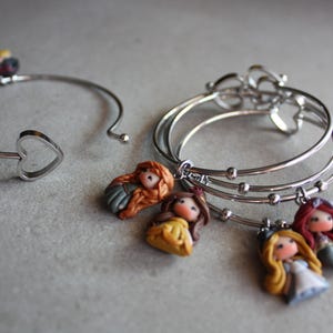 disney's princess bangle, polymerclay dolls, stainless steel bracelet, kawaii disney doll, clay chibi, figurine image 4
