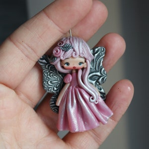 polymer clay necklace, polymer clay doll pendant, handmade jewelry for girls, gift for her, fairy pendant, doll necklace, cartoons necklace image 1