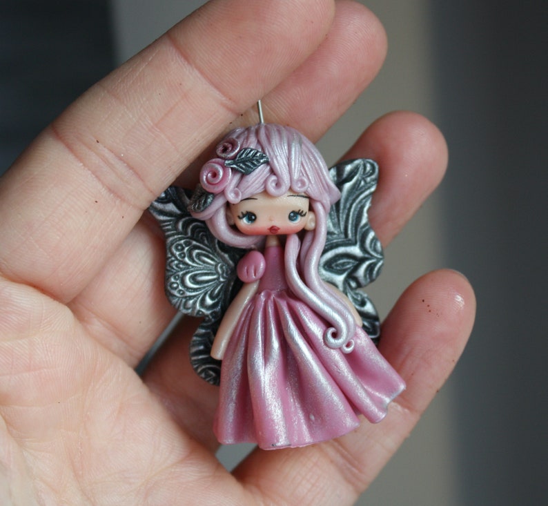 polymer clay necklace, polymer clay doll pendant, handmade jewelry for girls, gift for her, fairy pendant, doll necklace, cartoons necklace image 1