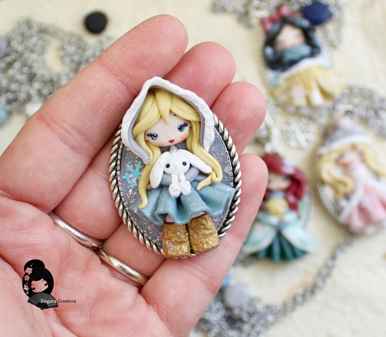 polymer clay necklace, polymer clay doll pendant, handmade jewelry for girls, gift for her, fairy pendant, doll necklace, cartoons necklace image 9