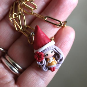 polymer clay necklace, polymer clay doll pendant, memole necklace,cartoon gift, colorful necklace handmade, gnome necklace, kawaii, claydoll
