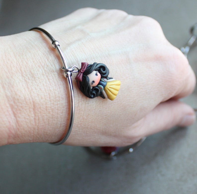 disney's princess bangle, polymerclay dolls, stainless steel bracelet, kawaii disney doll, clay chibi, figurine image 7