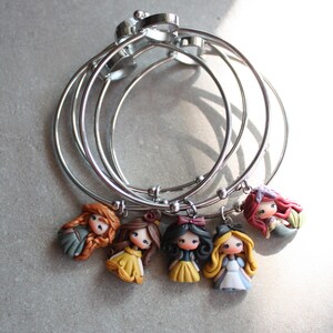 disney's princess bangle, polymerclay dolls, stainless steel bracelet, kawaii disney doll, clay chibi, figurine image 11