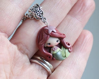 princess disney necklace, clay doll charm, kawaii doll disney, clay doll, necklace for child, princess doll , fimo kawaii, zingara creativa