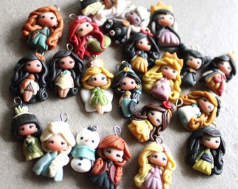 disney clay Charm for necklace, keychain, bracelet,favor-charm for bag, kawaii doll, clay doll, clay figures, clay  doll for bows