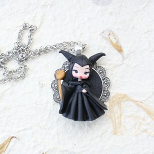 polymer clay necklace, polymer clay doll pendant, handmade jewelry for girls, gift for her, fairy pendant, doll necklace, villain necklace image 2