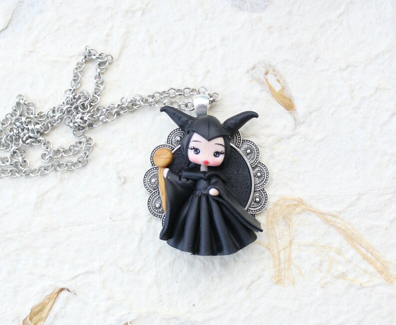 polymer clay necklace, polymer clay doll pendant, handmade jewelry for girls, gift for her, fairy pendant, doll necklace, villain necklace image 2