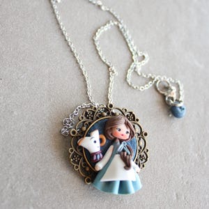 Belle Necklace, Hand-Sculpted Polymer Clay Chibi Figurine, Kawaii Pendant, Stainless Steel Chain, statement necklace image 2