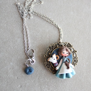 Belle Necklace, Hand-Sculpted Polymer Clay Chibi Figurine, Kawaii Pendant, Stainless Steel Chain, statement necklace image 4