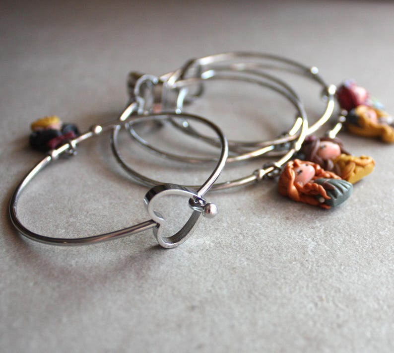 disney's princess bangle, polymerclay dolls, stainless steel bracelet, kawaii disney doll, clay chibi, figurine image 8