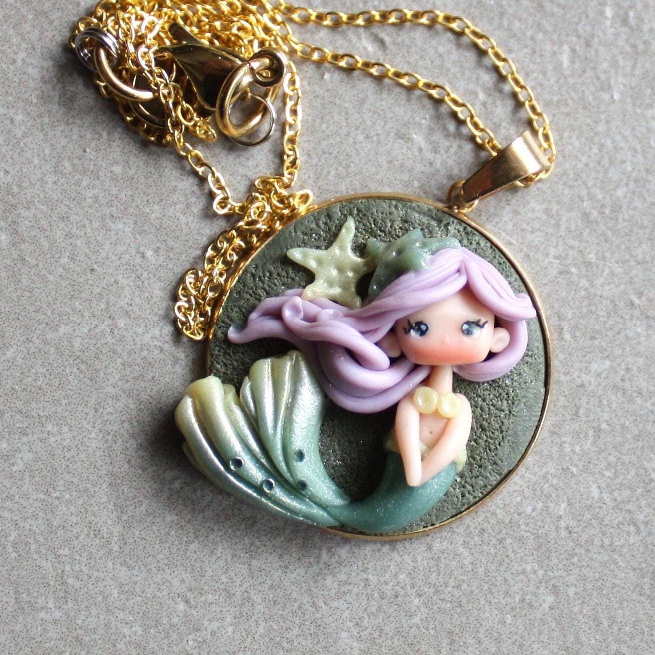 mermaid necklace, charm,stainless steel necklace,summer necklace,Colorful charms, kawaii charms polymer clay,zingara creativa