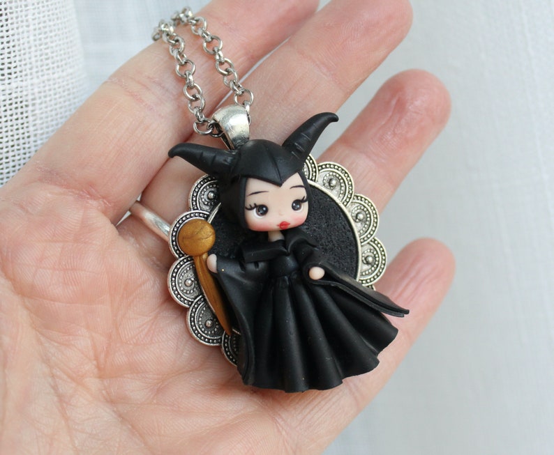 polymer clay necklace, polymer clay doll pendant, handmade jewelry for girls, gift for her, fairy pendant, doll necklace, villain necklace image 1