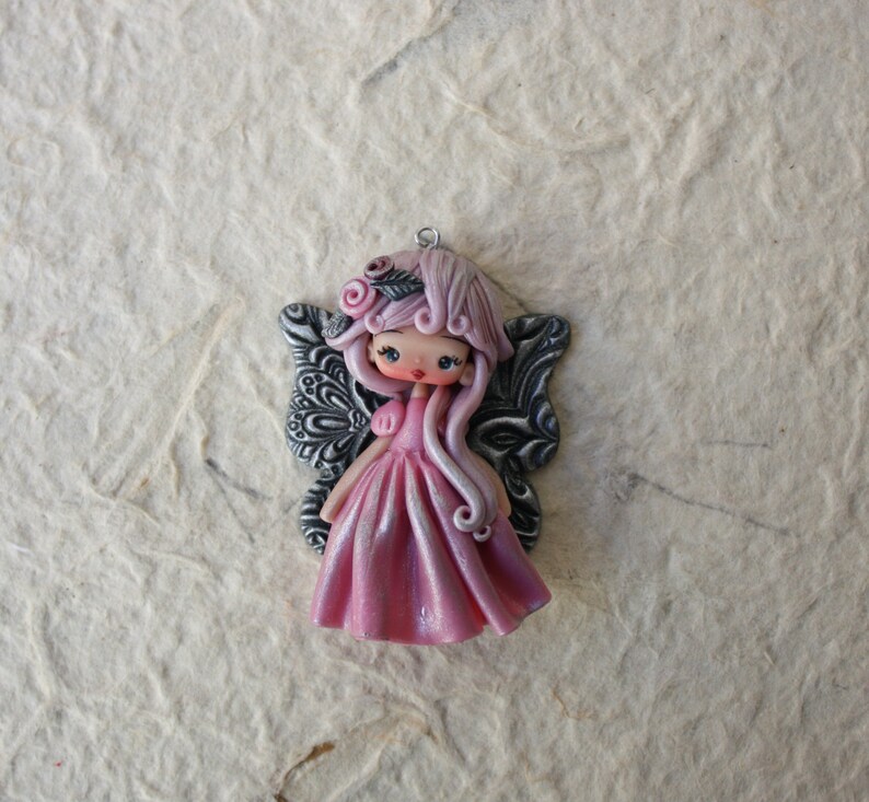 polymer clay necklace, polymer clay doll pendant, handmade jewelry for girls, gift for her, fairy pendant, doll necklace, cartoons necklace image 3