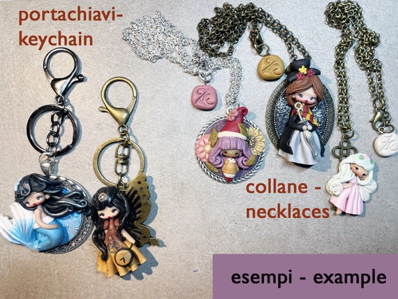 fairy doll Pendant for necklace, clay dolls ,kawaii pendants,bag charm  kawaii,keychain pendant doll,zingara creativa,kawaii fimo