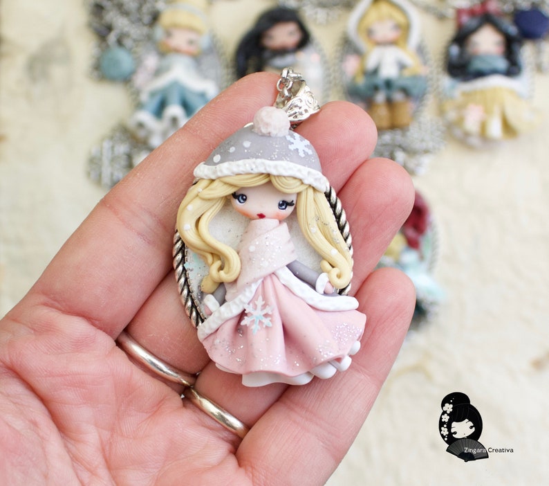 polymer clay necklace, polymer clay doll pendant, handmade jewelry for girls, gift for her, fairy pendant, doll necklace, cartoons necklace image 4