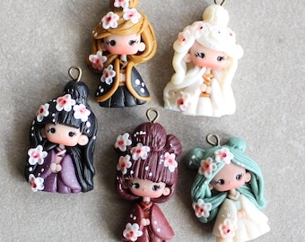 geisha polymer clay charm, japan charm, handmade jewelry for girls, gift for her, fairy tale charm, doll charm, made in italy charm