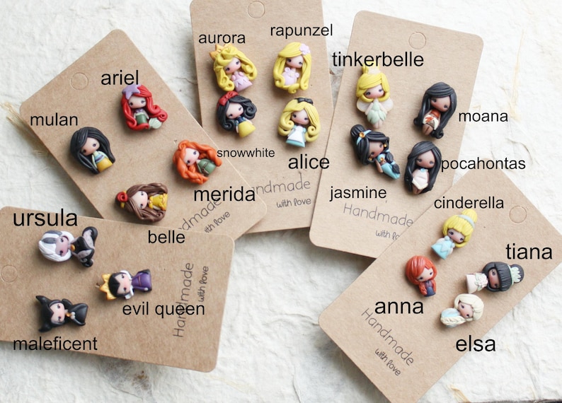 studs earrings, polymerclay studs, doll studs, cute earrings, nice earrings, nice studs,gift for her, gift for daughter, fairy tales gift image 5